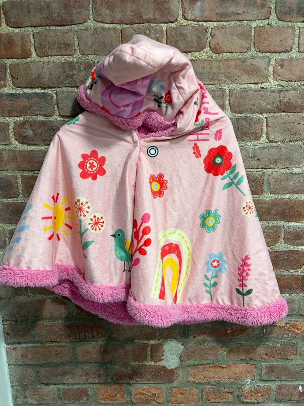 Peppa Pig Pink Floral Hooded Cape with Sherpa Trim once size fits most toddler
